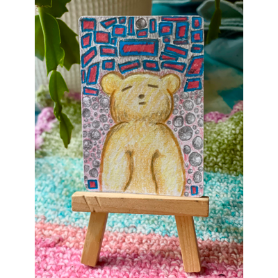Bear-ly Awake aceo art card thumbnail 1