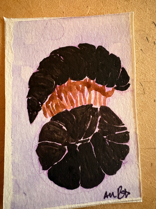 Roly Poly Aceo original gauche on paper by Apryl 8/8 2.5”x3.5” aceo art card