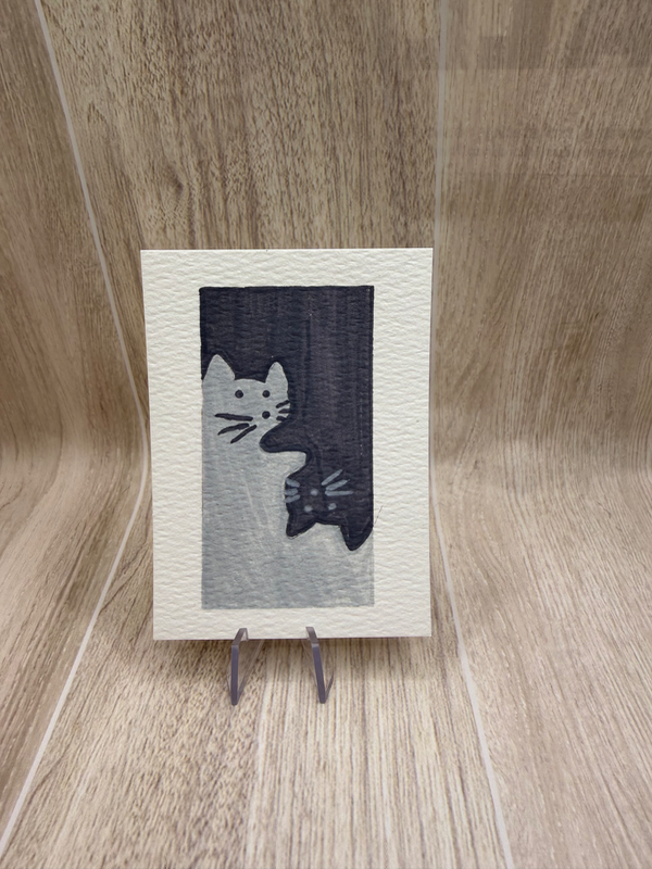 Yin Gray Cat Yang aceo art card