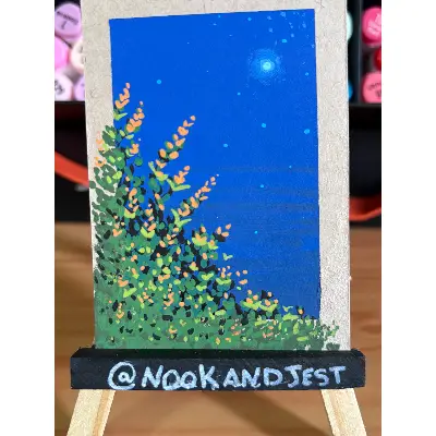 Orange flowers at night with the moon aceo art card thumbnail 1