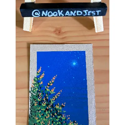 Orange flowers at night with the moon aceo art card thumbnail 2