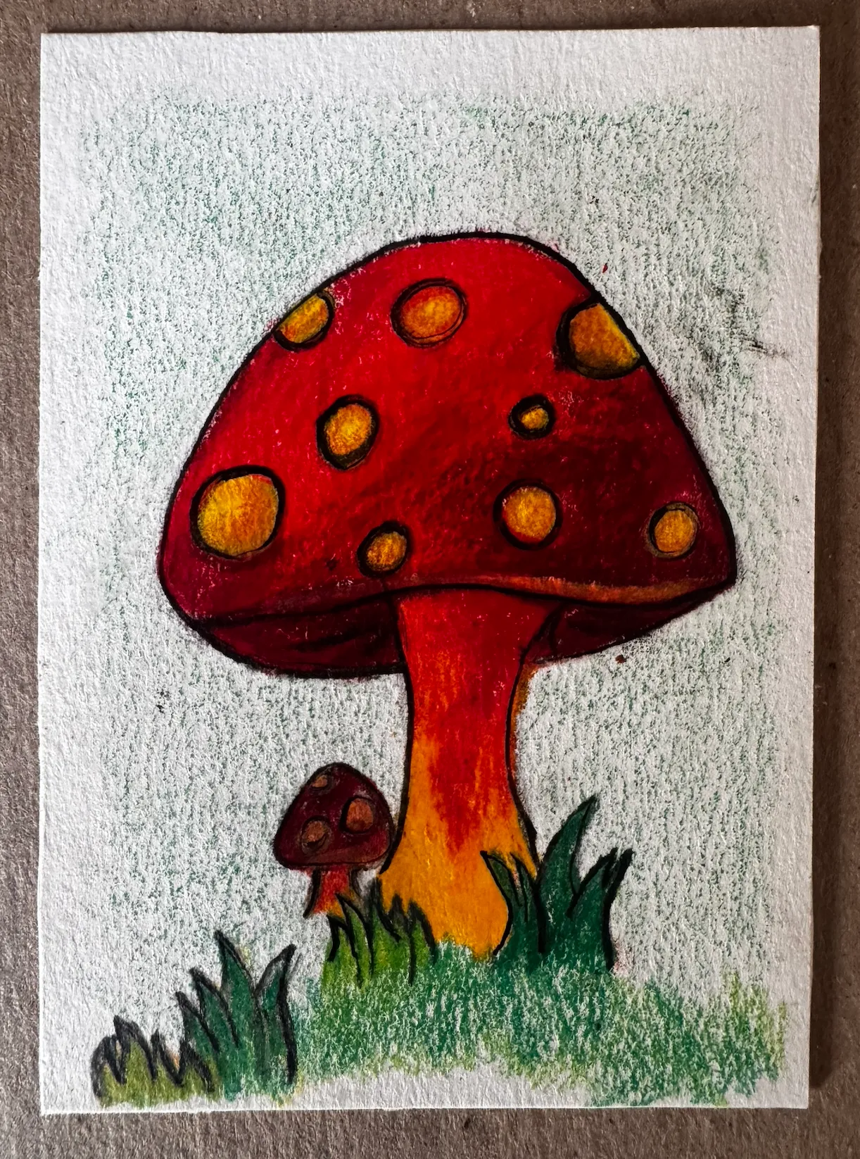 ACEOs Original Art Drawing , Mushroom Series 1 No. 6 of 6 , Color pencil aceo art card