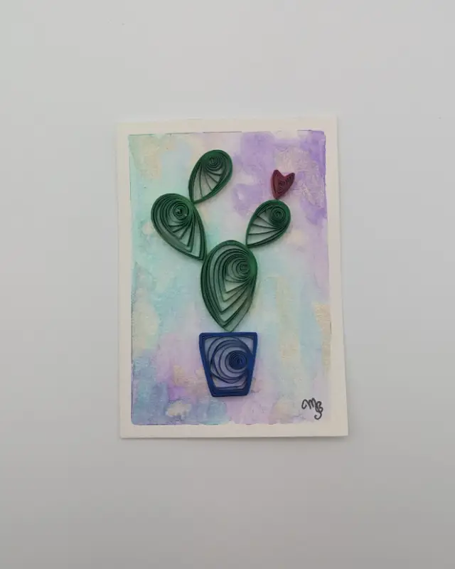 Cactus w/ red flower aceo art card