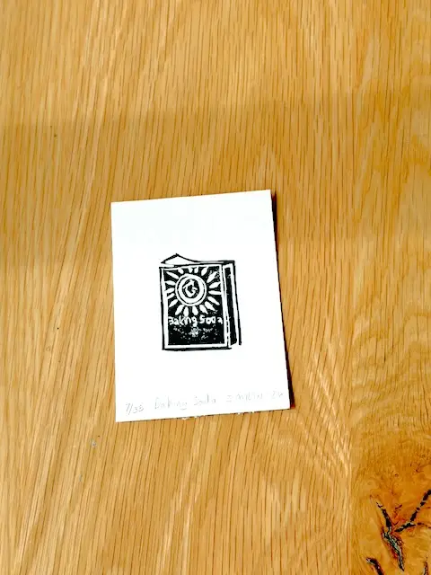 Baking Soda Hand-carved Rubber Stamp Block Print Mini ACEO aceo art card