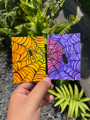 Purple Spider in Web aceo art card thumbnail 2