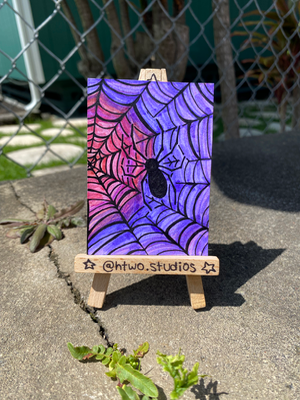 Purple Spider in Web aceo art card thumbnail 1