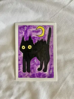 Spooky Black Cat aceo art card thumbnail 2