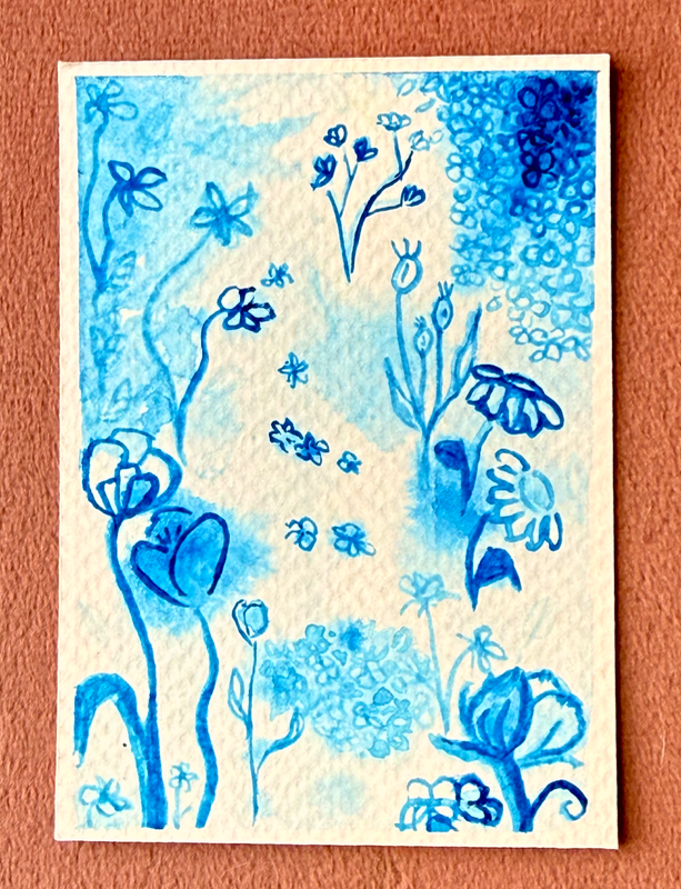 Blue Botanical Study aceo art card