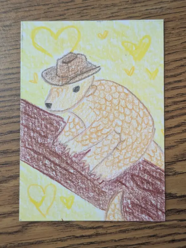 Sheriff Pangolin - Colored Pencil aceo art card