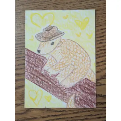 Sheriff Pangolin - Colored Pencil aceo art card thumbnail 1