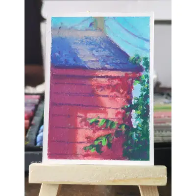 Sunsoaked Series # 1 - "Garage at Dawn" aceo art card thumbnail 1