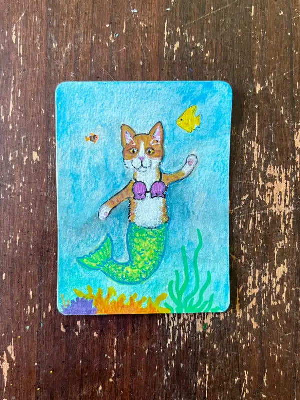 Mermaid Cat aceo art card
