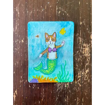 Mermaid Cat aceo art card thumbnail 1