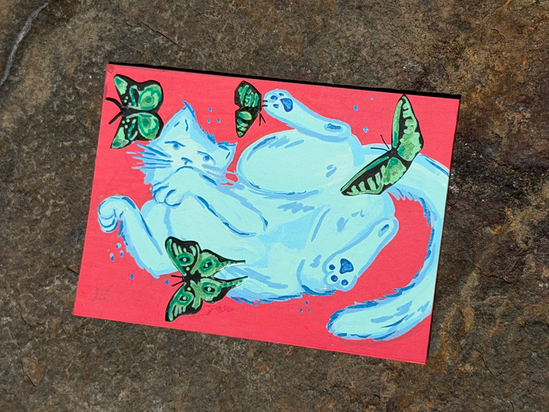 Kitten flys aceo art card