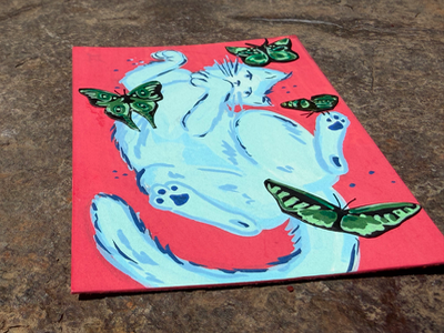 Kitten flys aceo art card thumbnail 2