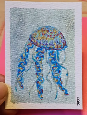 Pinata Jellyfish aceo art card thumbnail 2