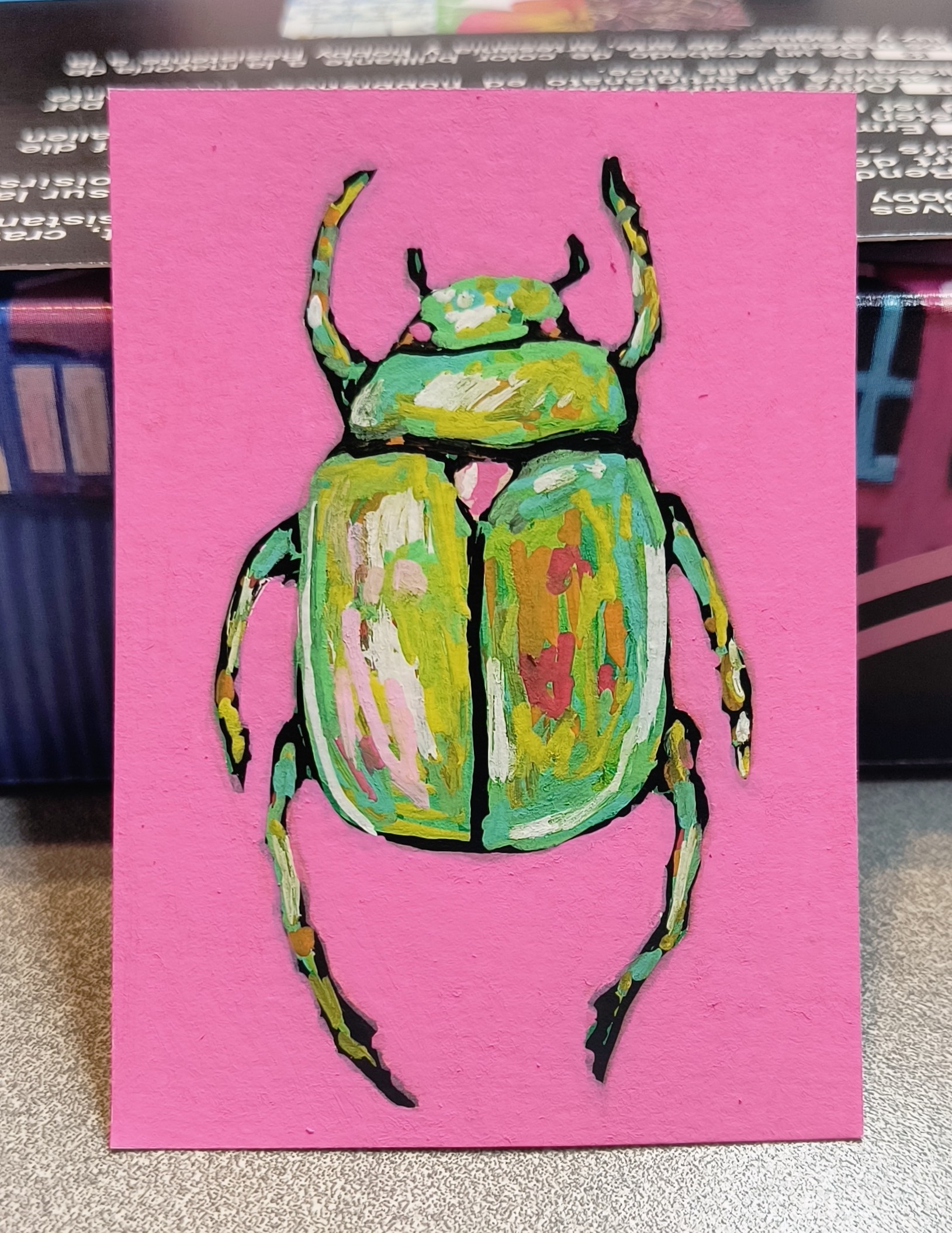 Green Beetle aceo art card thumbnail 2