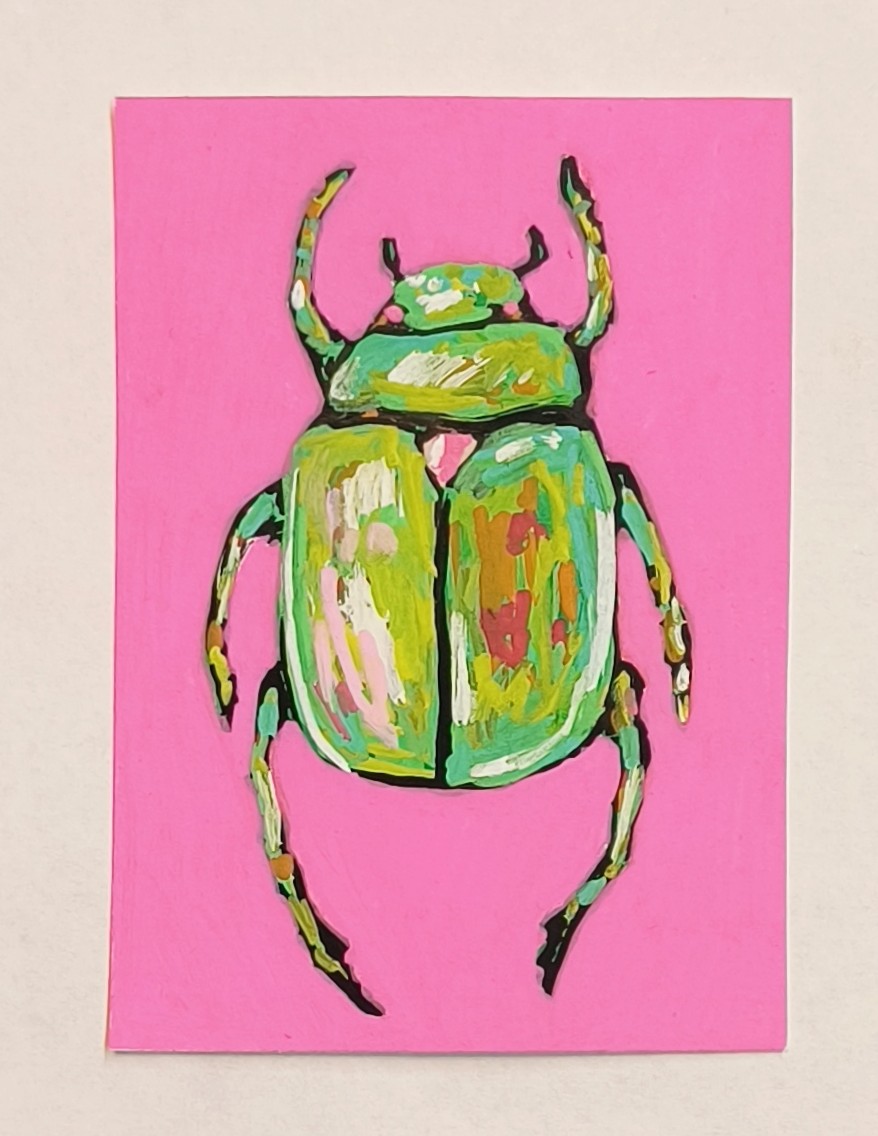 Green Beetle aceo art card