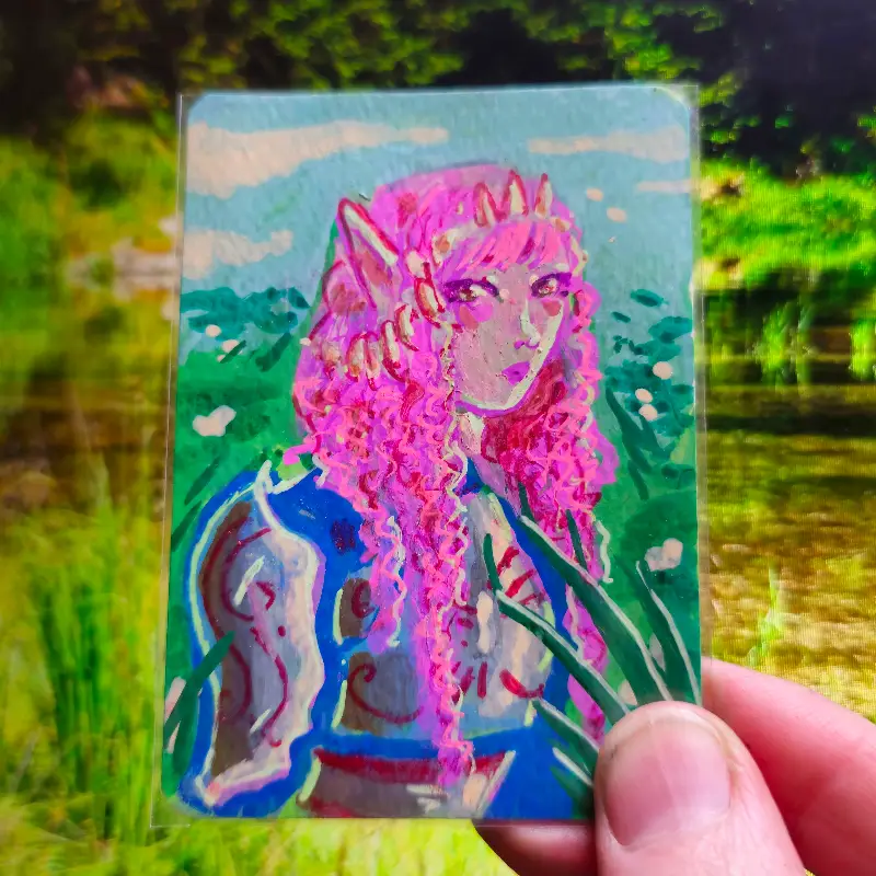 Pink Haired Knight aceo art card
