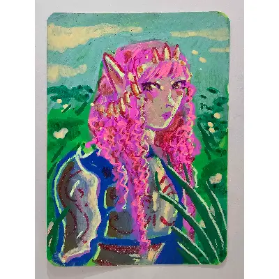 Pink Haired Knight aceo art card thumbnail 2