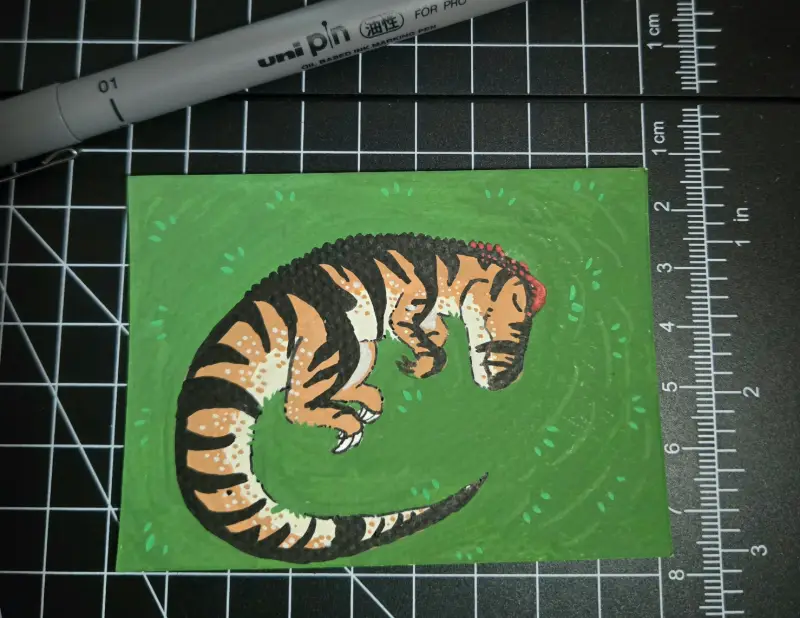 Juvenile Allosaurus Dreaming aceo art card