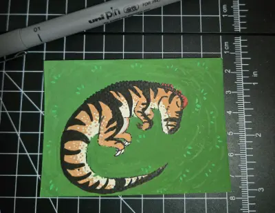 Juvenile Allosaurus Dreaming aceo art card thumbnail 1