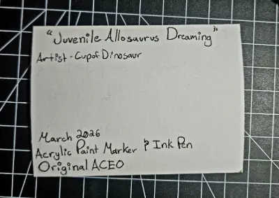 Juvenile Allosaurus Dreaming aceo art card thumbnail 2