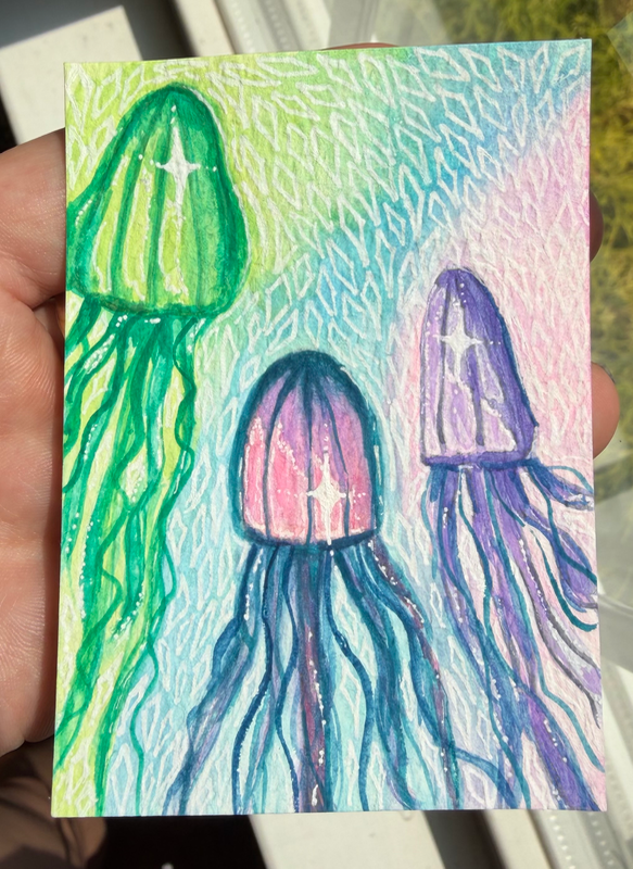 Electric Jellyfish aceo art card