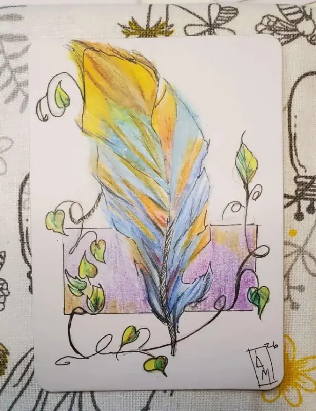 Feathers and Ivy: Blue Flame aceo art card
