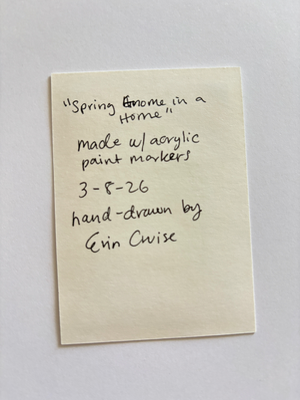 "Spring Gnome in a Home" Whimsical Gnome Tiny Art aceo art card thumbnail 2