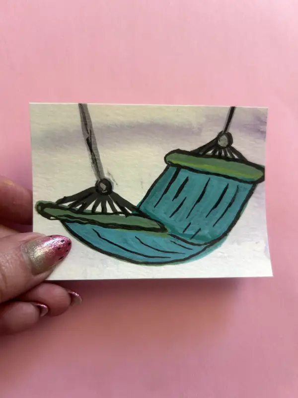 ACEO Original Green Hammock Chair Sawyer Crane Art aceo art card