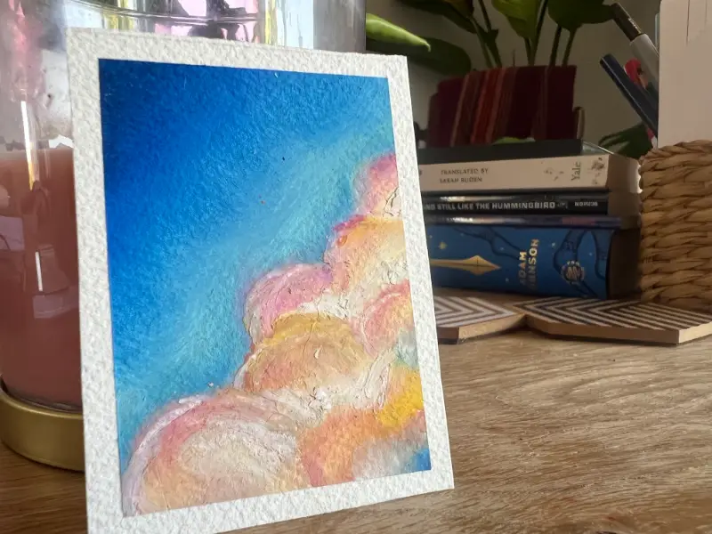 OOAK - Cielo Series - Cotton Candy (sunset clouds wispy vibes) 3.5x2.5 Oil Pastels May 2026 aceo art card