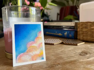 OOAK - Cielo Series - Cotton Candy (sunset clouds wispy vibes) 3.5x2.5 Oil Pastels May 2026 aceo art card thumbnail 2