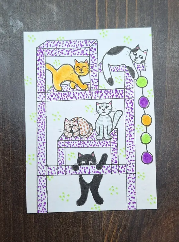 Cat Tower aceo art card