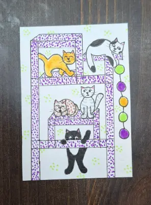 Cat Tower aceo art card thumbnail 1