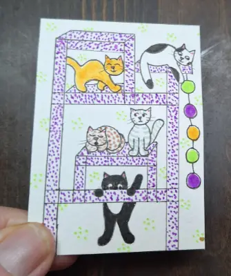 Cat Tower aceo art card thumbnail 2