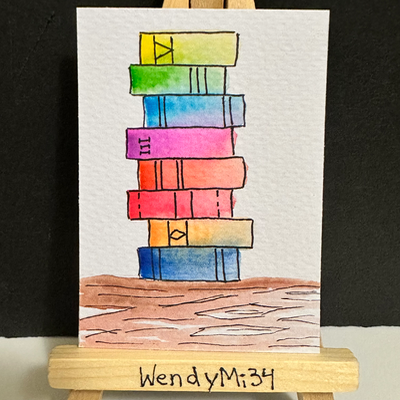 Stack of Books aceo art card thumbnail 1