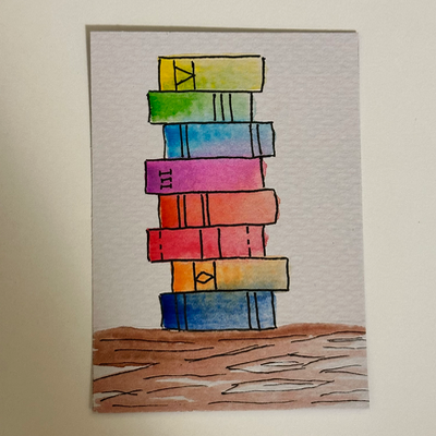 Stack of Books aceo art card thumbnail 2