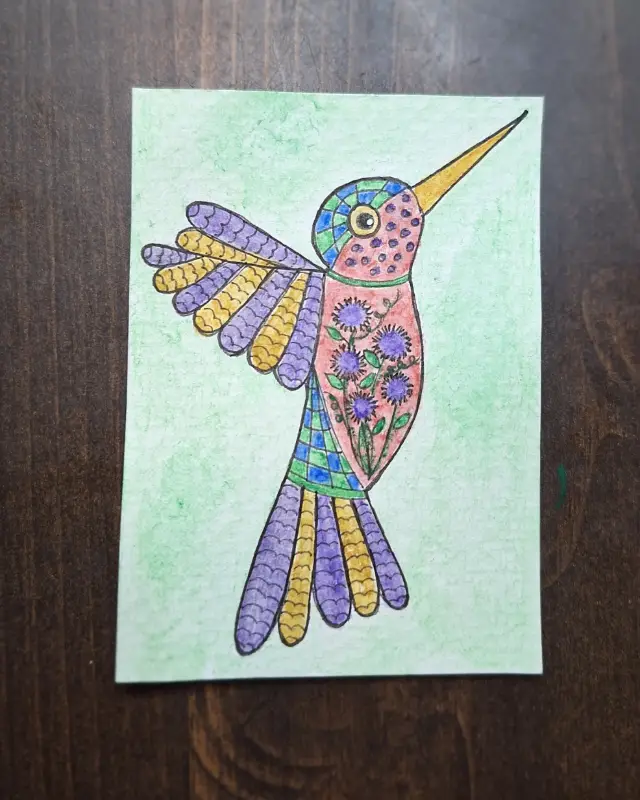 "Purple Blossom Hummingbird" aceo art card