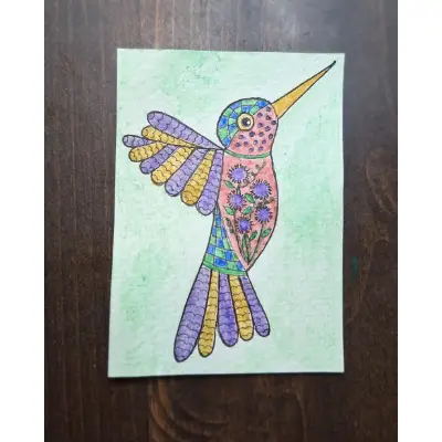 "Purple Blossom Hummingbird" aceo art card thumbnail 1