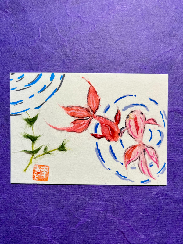 Summer pond- Japanese Washi art aceo art card