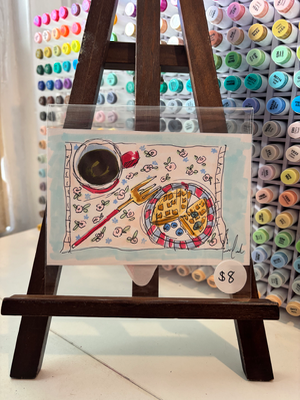 “Tabletop Picnic” urban sketch aceo art card thumbnail 1