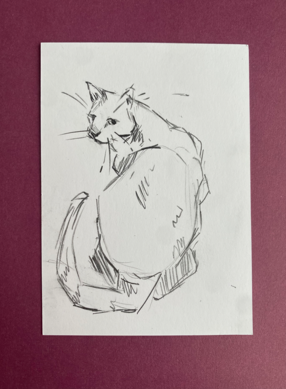 kitty sketch aceo art card