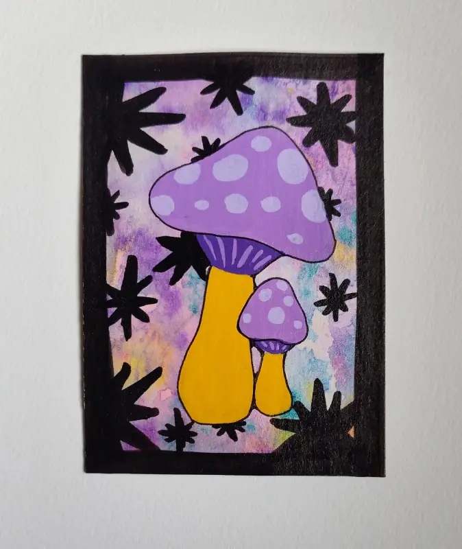 Purple Mushrooms aceo art card