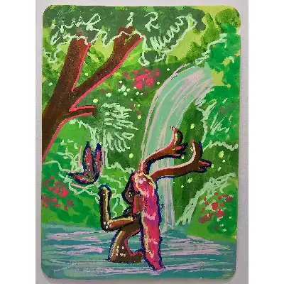 Bathing Satyr aceo art card thumbnail 3