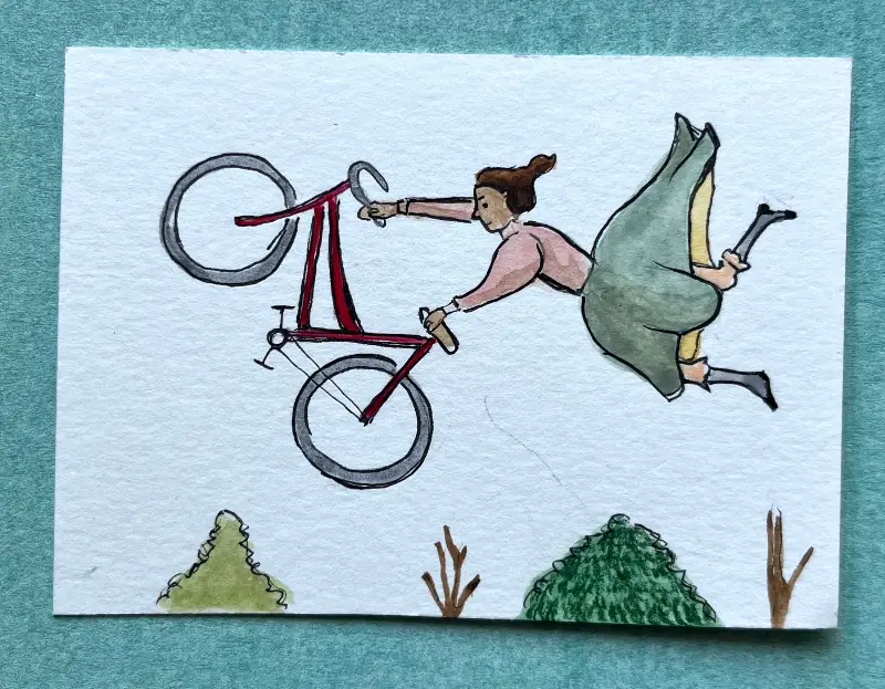 Edwardian bike lady 12 aceo art card