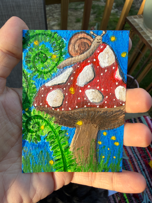 Moonlight Mushroom Ride aceo art card thumbnail 1