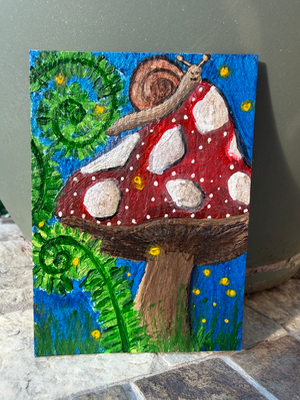 Moonlight Mushroom Ride aceo art card thumbnail 2