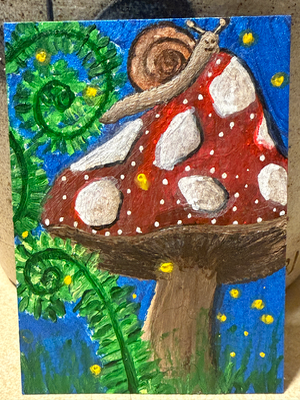 Moonlight Mushroom Ride aceo art card thumbnail 3