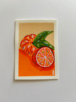 "Oranges in Orange" Abstract Fruit Tiny Art aceo art card thumbnail 1